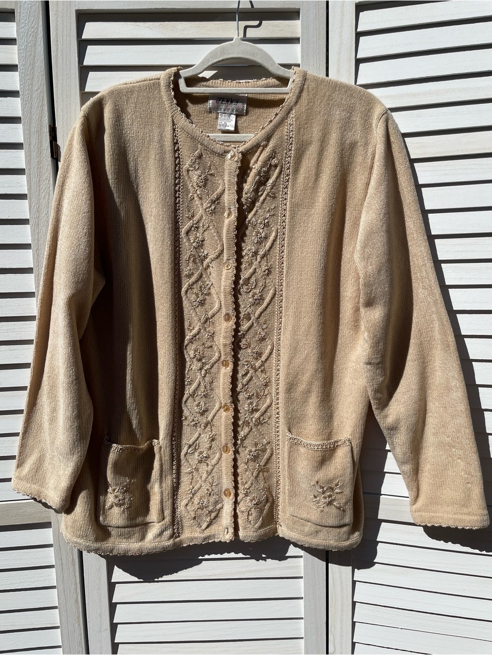 Vintage Jenny Floral Embellished Embroidered Grandma Cardigan Sweater Womens XL
